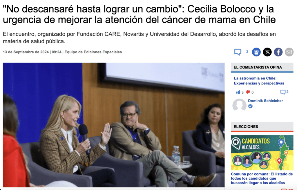 Emol: “No descansaré hasta lograr un cambio”: Cecilia Bolocco y la urgencia de mejorar la atención del cáncer de mama en Chile